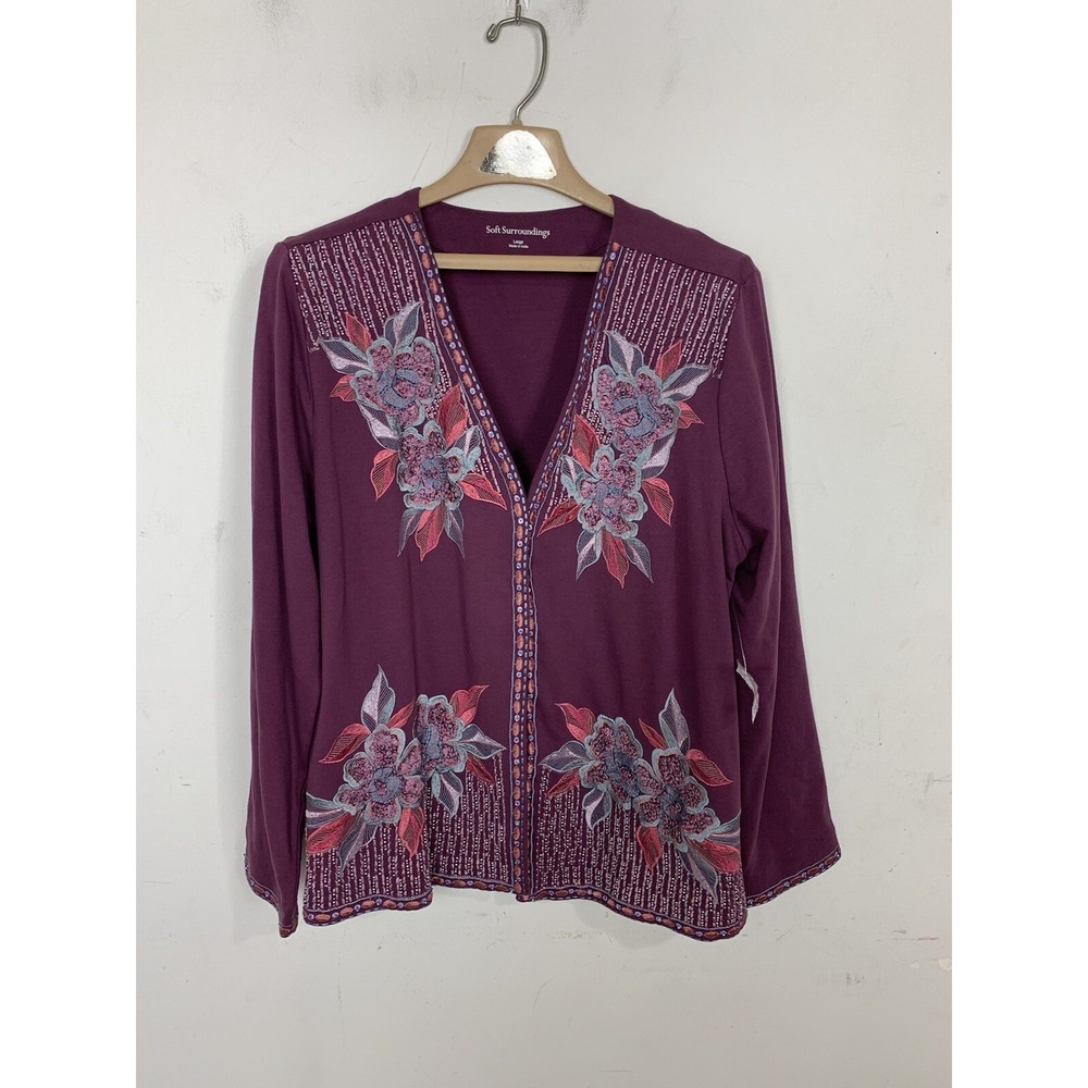 Soft Surroundings Womens‎ Jacket Large Travel Boho Beaded Purple Spring Easter